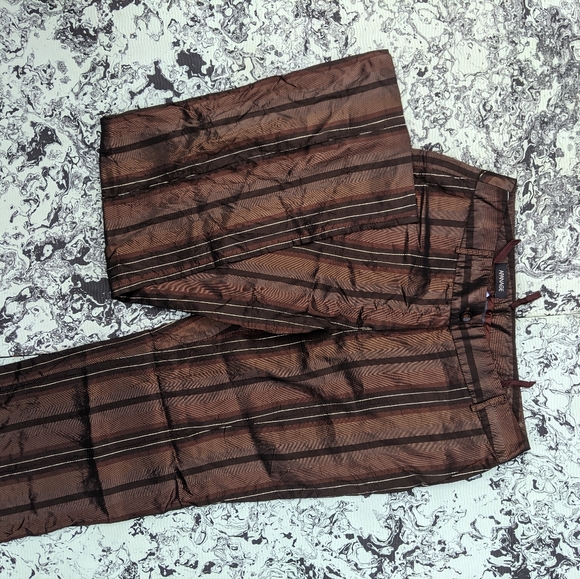 Satin Metallic Stripe Brown Dress Pants - Picture 3 of 6